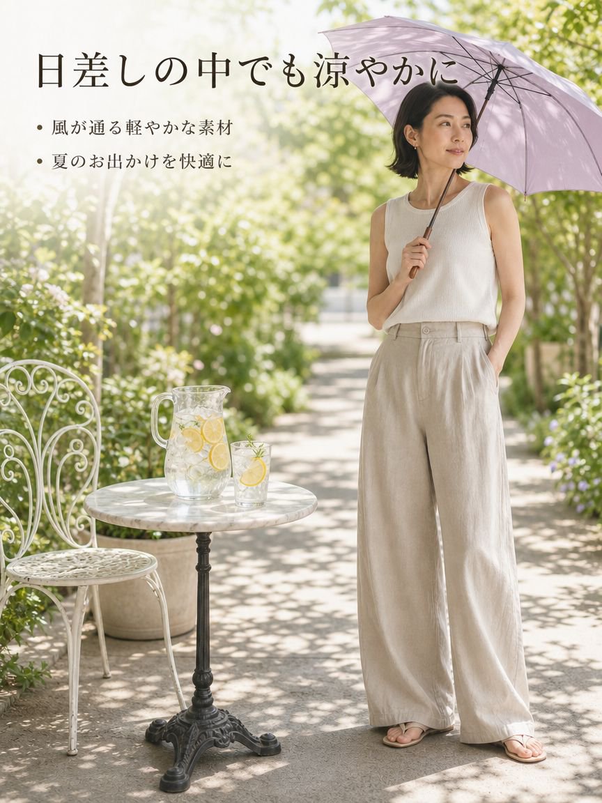 軽やかで動きやすい薄手ワイドパンツ