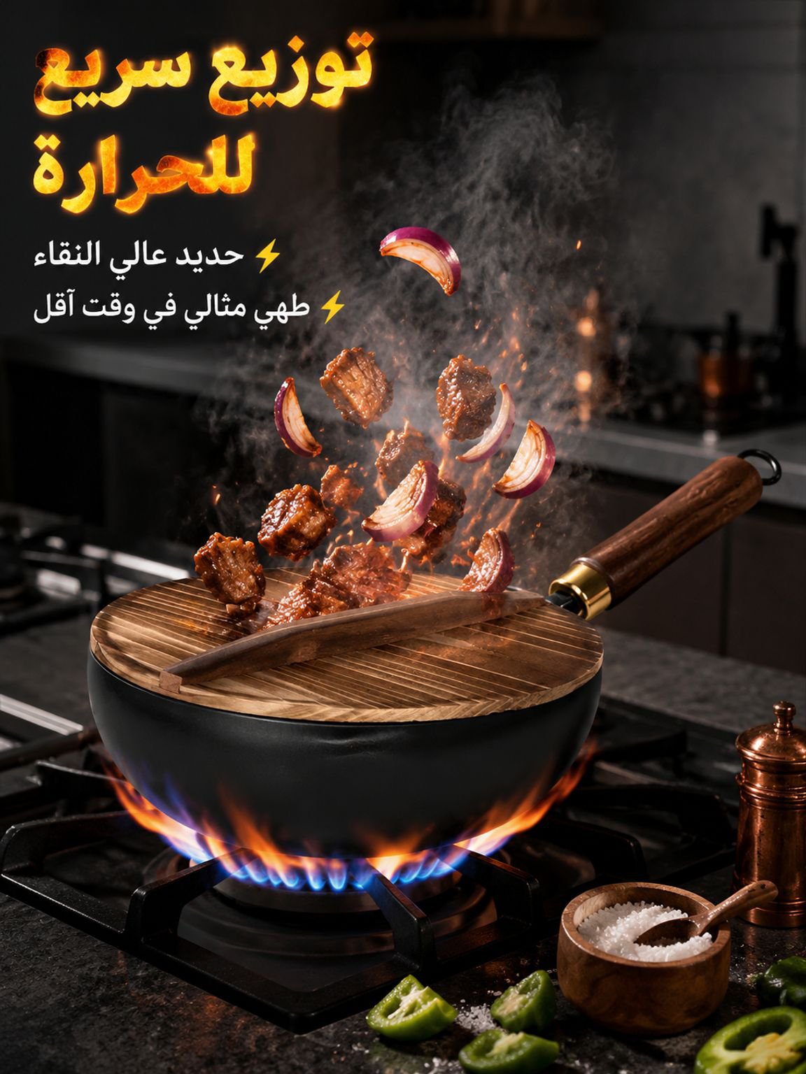مقلاة عميقة صحية مانعة للالتصاق بدون الطلاء (حديد نقي، توفير عنصر الحديد للجسم )