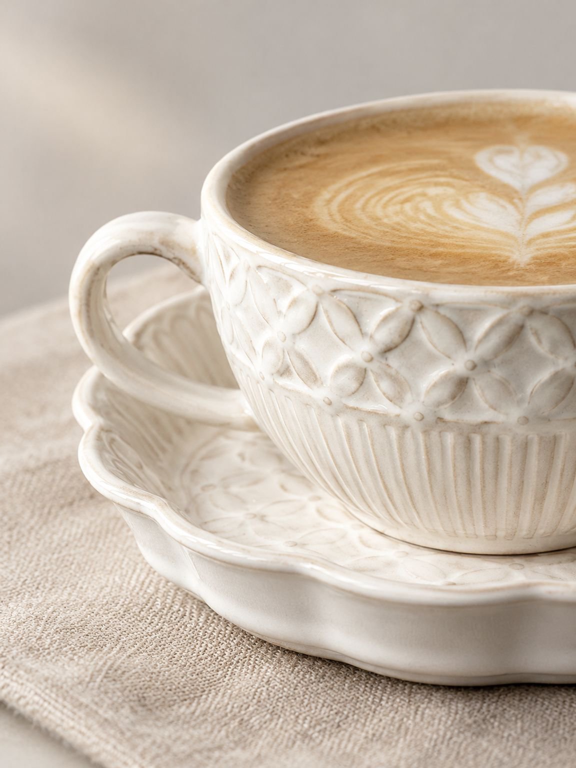 French-style embossed coffee cup and saucer set