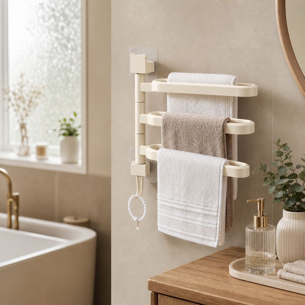 Waterproof NoPunch Rotating Towel Rack Bathroom Shelf Bath Towel Rack Bathroom Bathroom Accessories