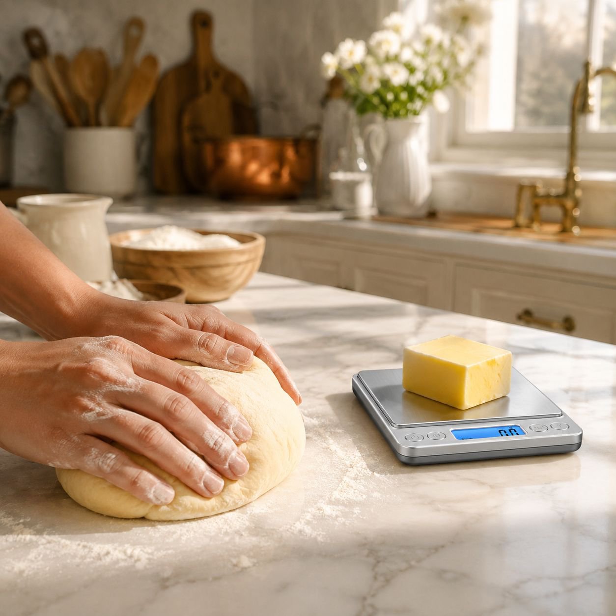 Boutons tactiles sur balance électronique de cuisine précise