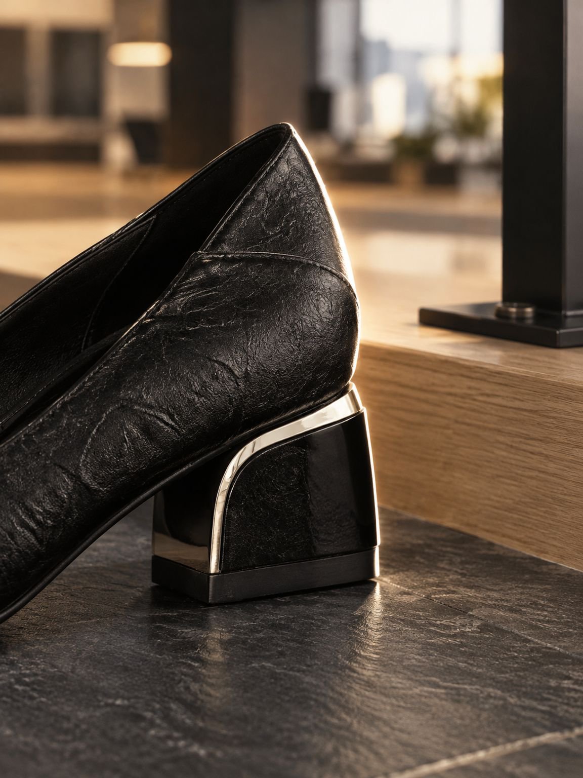  Damen-Slipper in Schwarz mit breitem Absat