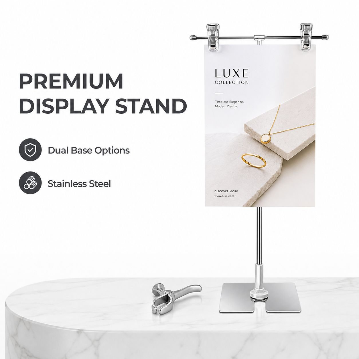Desktop & Floor-standing Stainless Steel Poster Clamp Stand