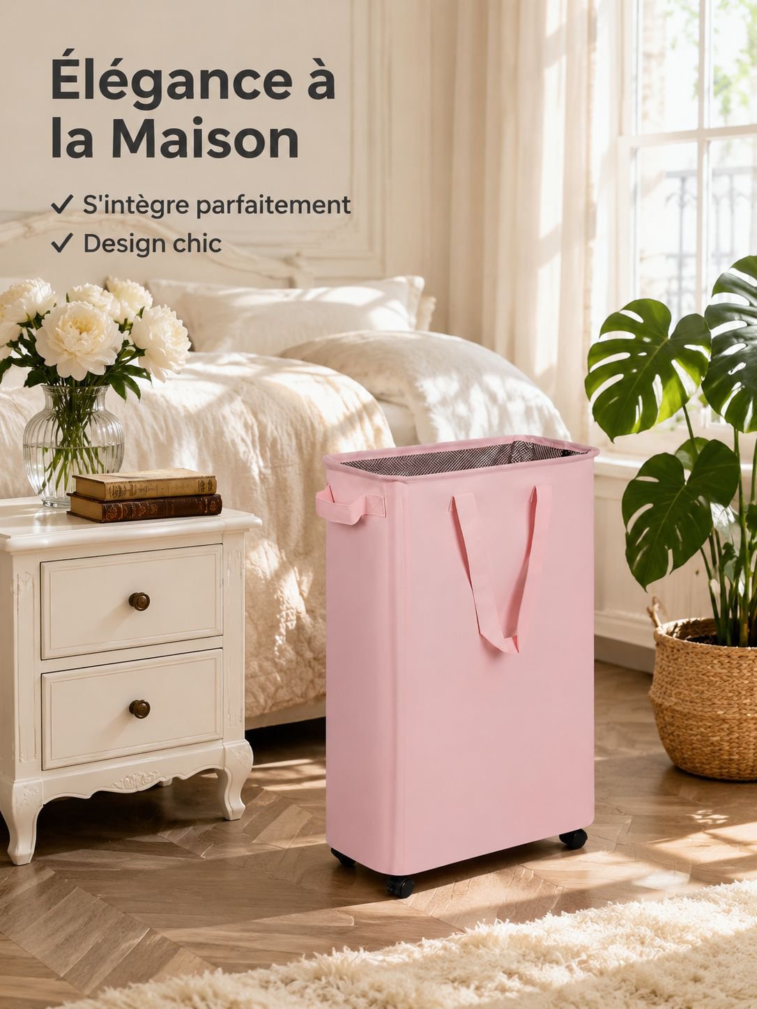 Grand panier de rangement pliable à roulettes, imperméable et anti-poussière avec fermeture à cordon