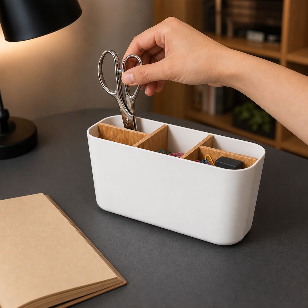 Eco-friendly bamboo organizer with multiple compartments