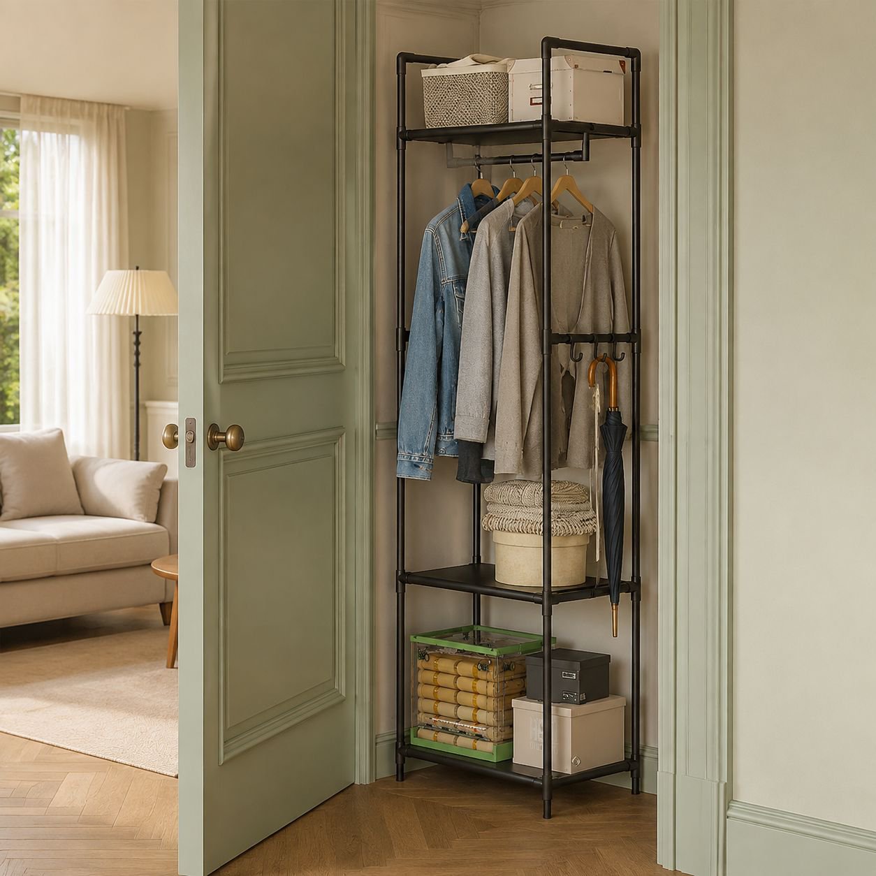 Porte-manteau de rangement élégant pour entrée ou chambre