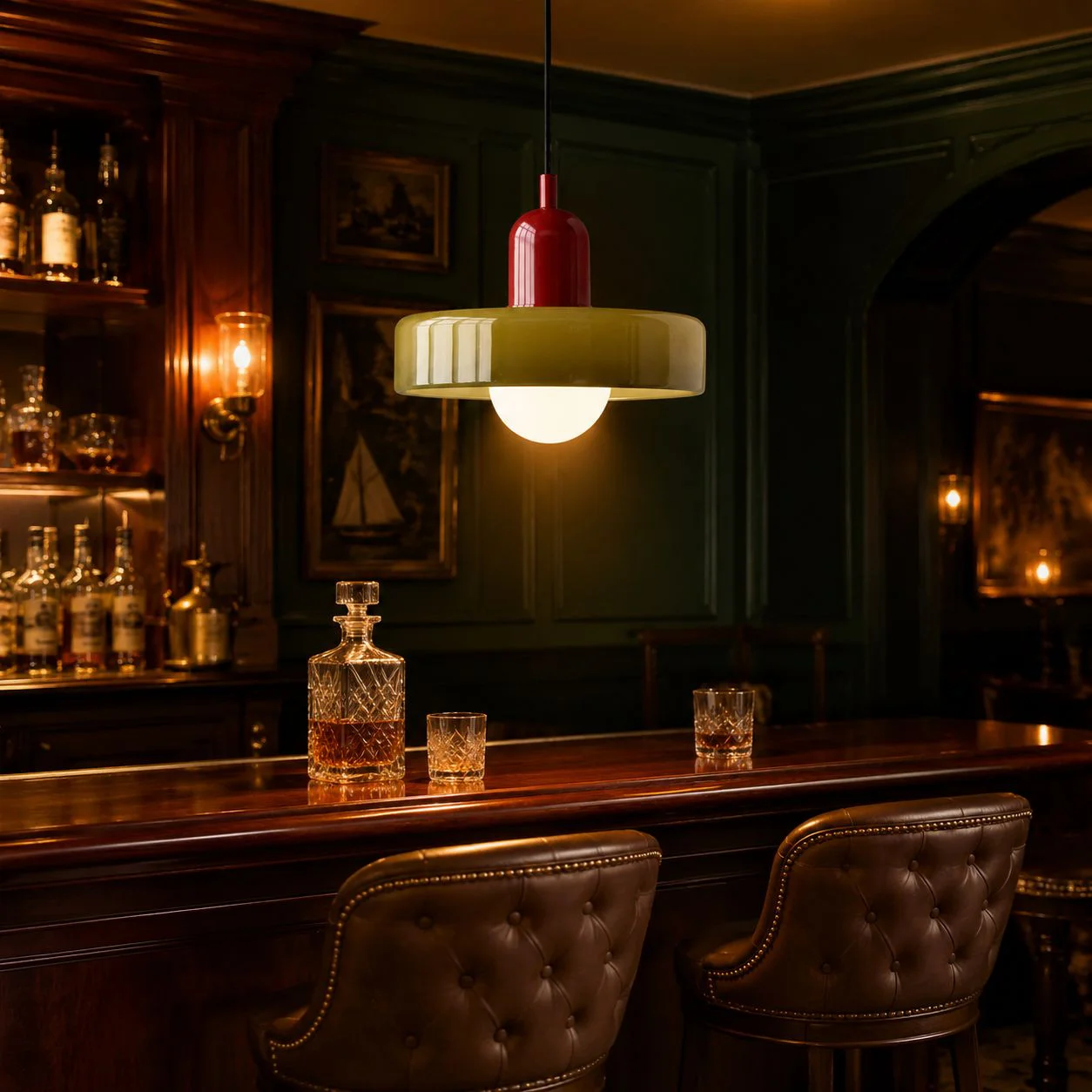 Vintage‑style small pendant lights for a bar counter