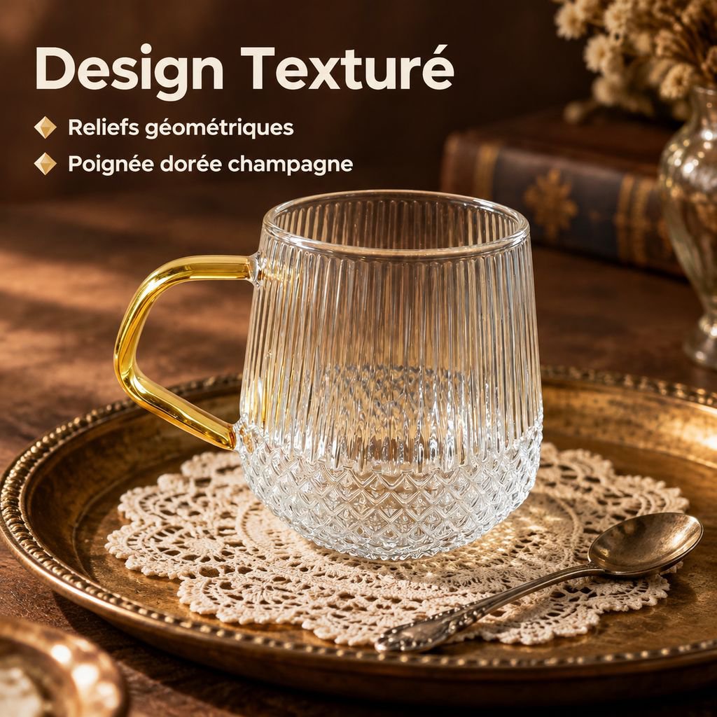 Mug en verre borosilicate avec anse pour infusion et thé chaud