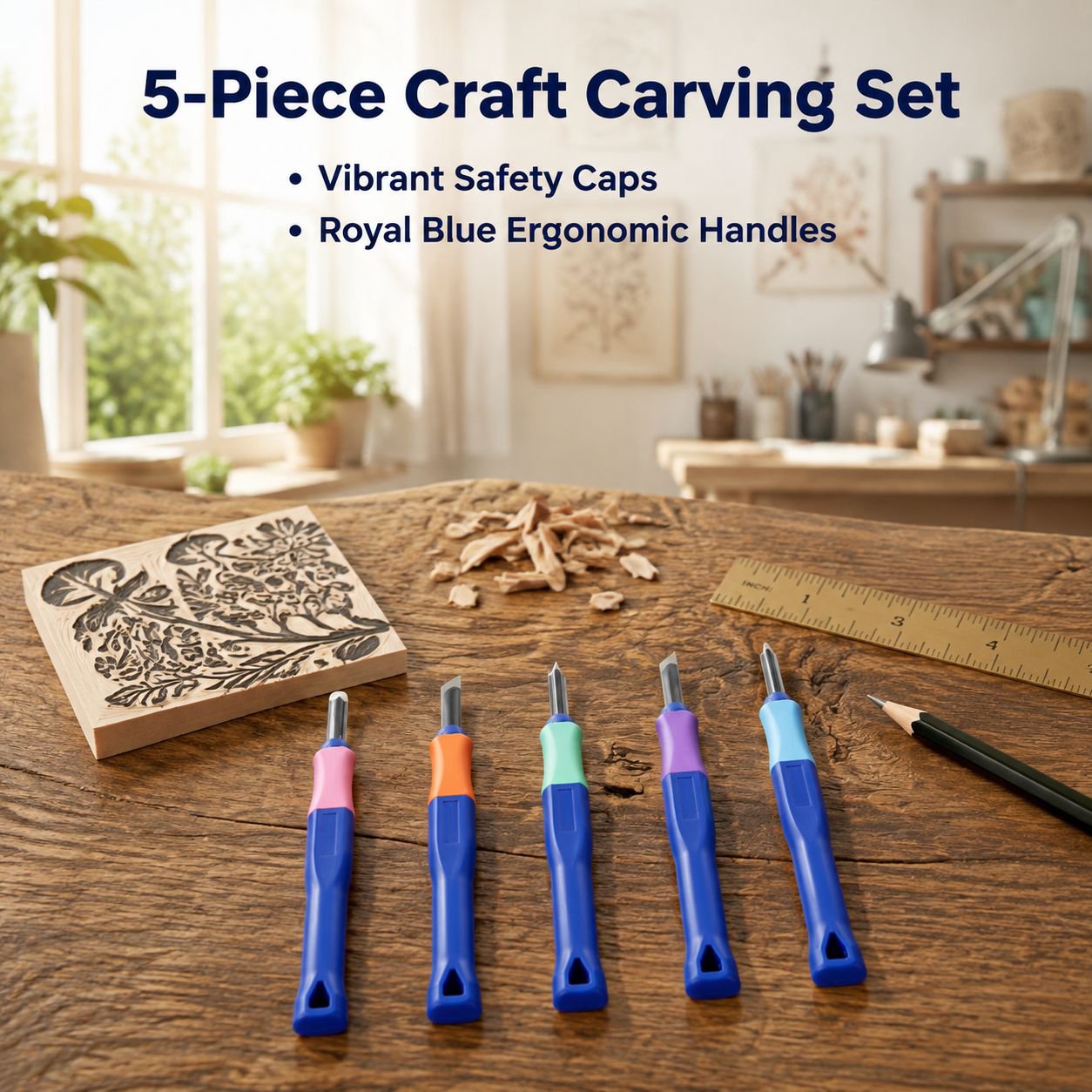 Multifunctional Hand Carving Knife Set for Wood and Rubber Stamp 5 Pieces