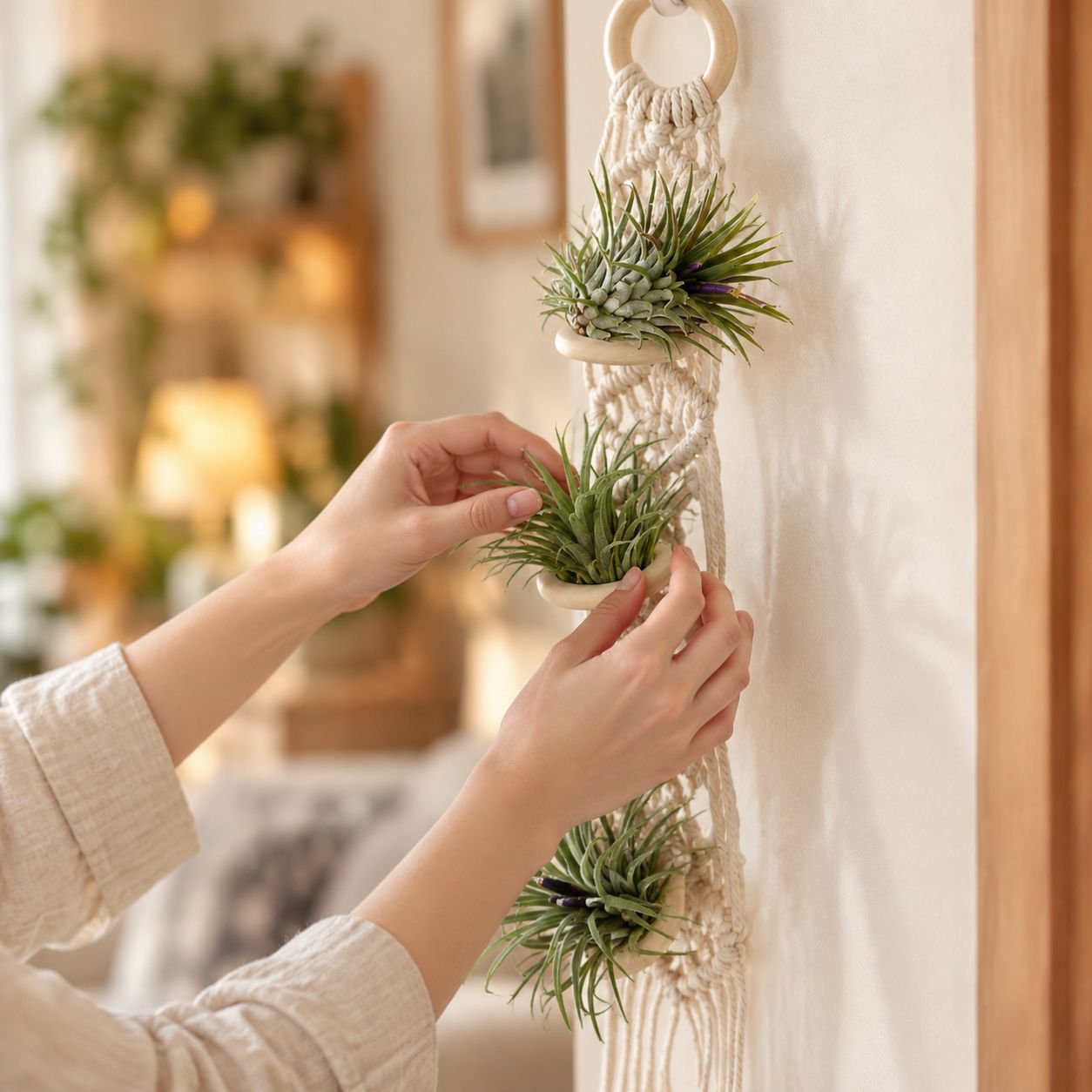 Tapiz de soporte de flores de planta de piña de aire Simple, cesta de flores colgante tejida a mano,