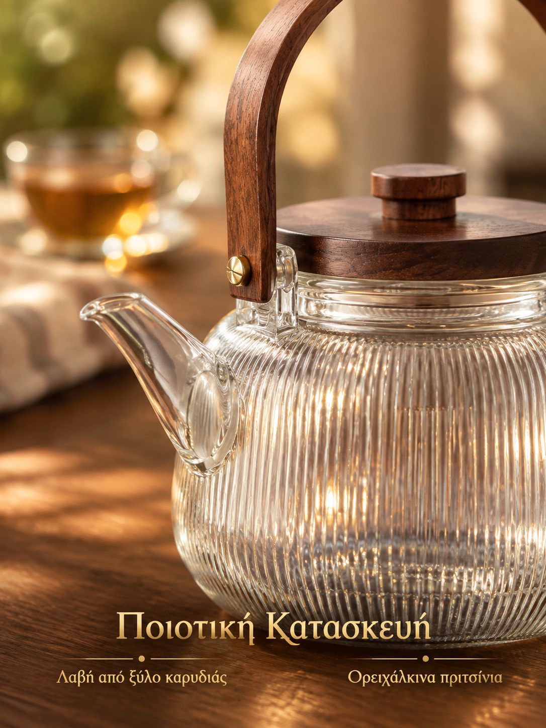 Κινεζική διάφανη γυάλινη κανάτα με λαβή