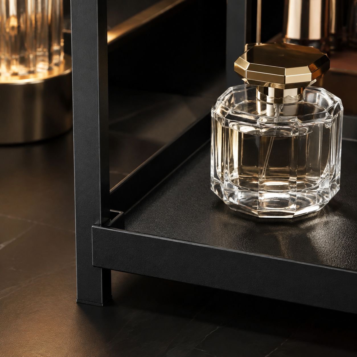 Vanity Desktop Organizer holding skincare and perfume bottles