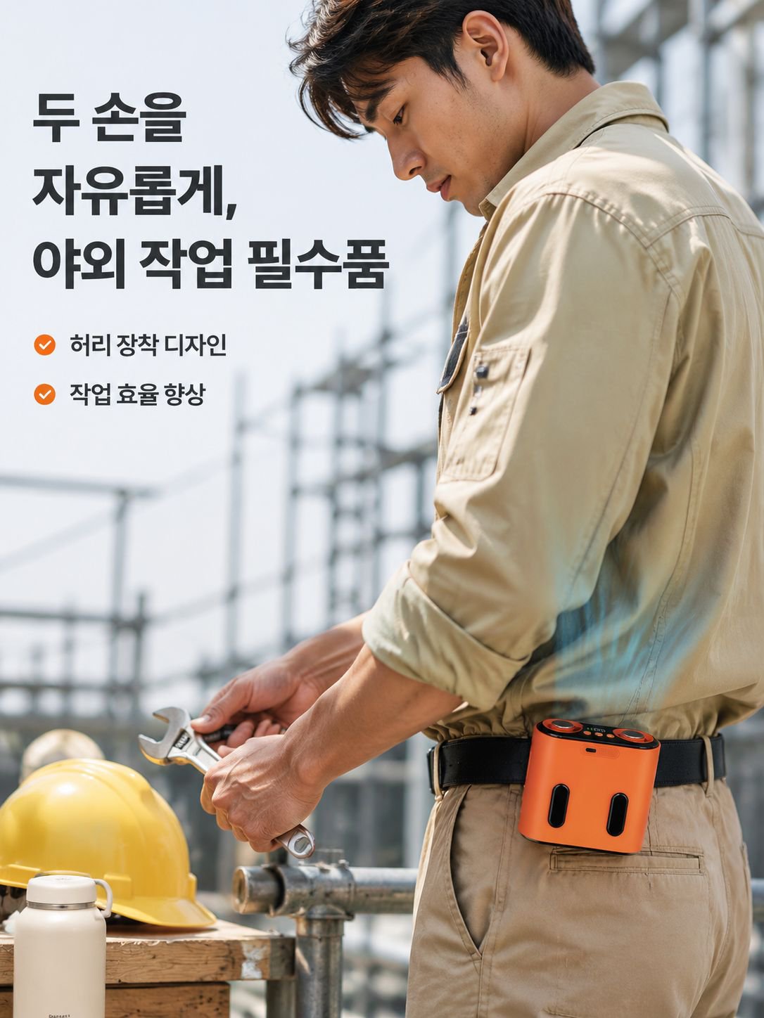 허리에 착용한 미니 선풍기 실제 사용 예시