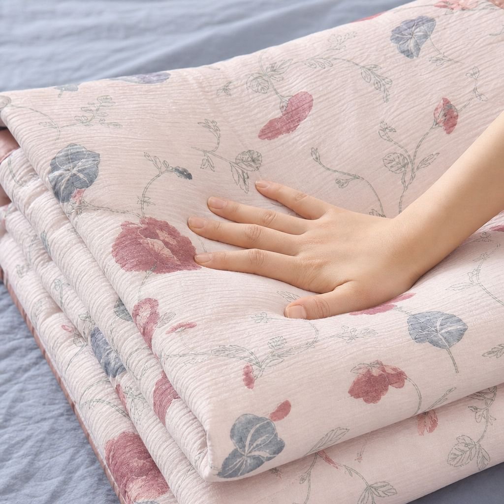 Soft and lightweight comforter draped over a chair