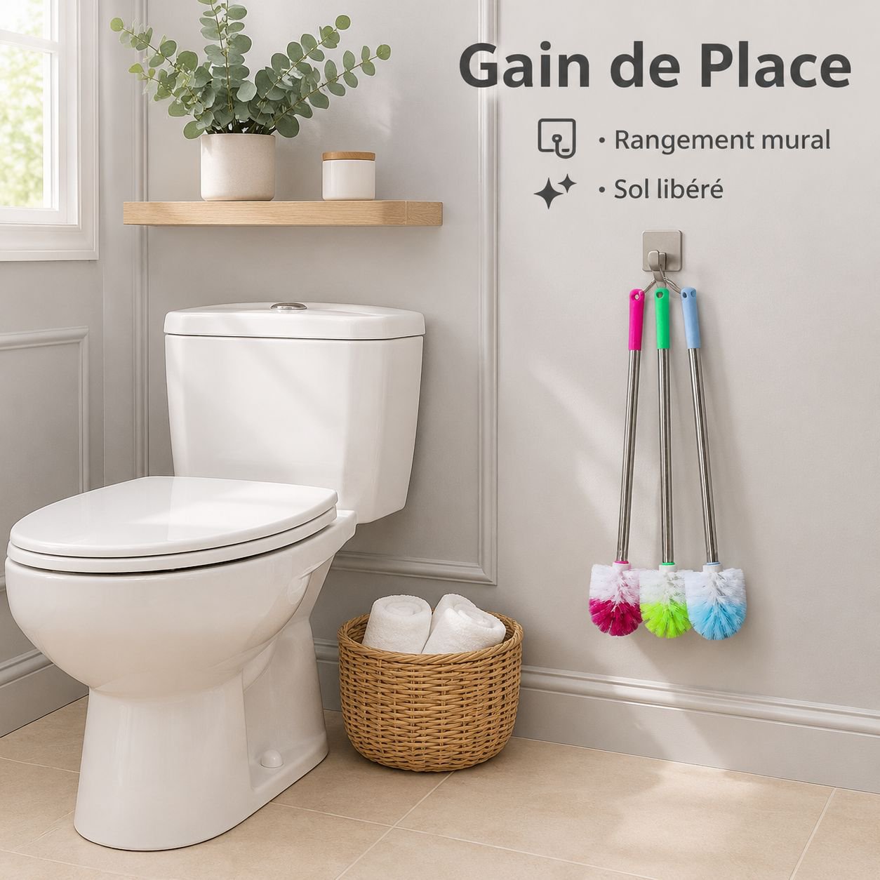 Brosse de toilette à manche long en acier inoxydable