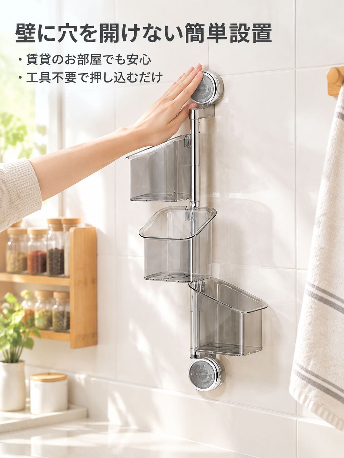 ダブル吸盤収納ボックス葱生姜ニンニク用キッチン回転ラック