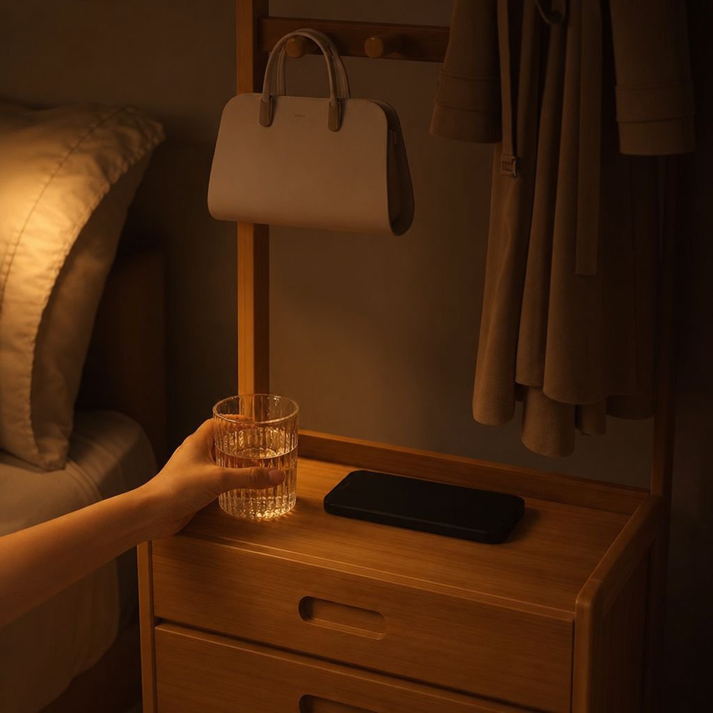 Home bedroom furniture with hanging and storage options