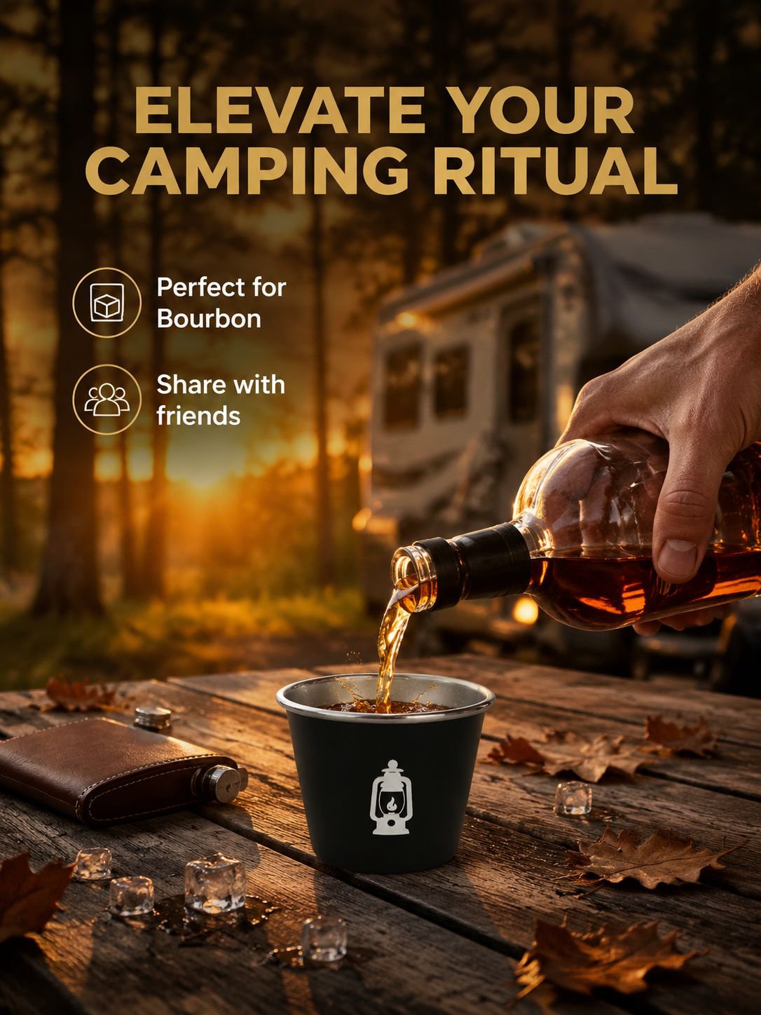 4-piece multifunctional outdoor cup set displayed on a picnic table