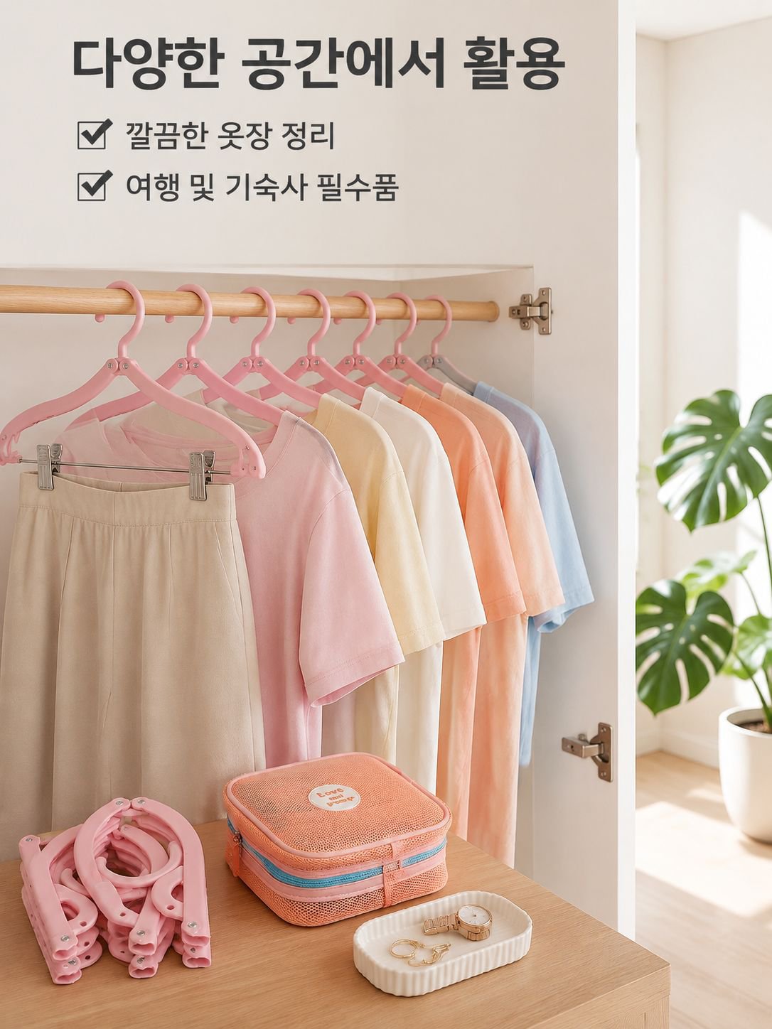 학생 기숙사 및 가정용 여행용 접이식 옷걸이 수납 파우치 세트