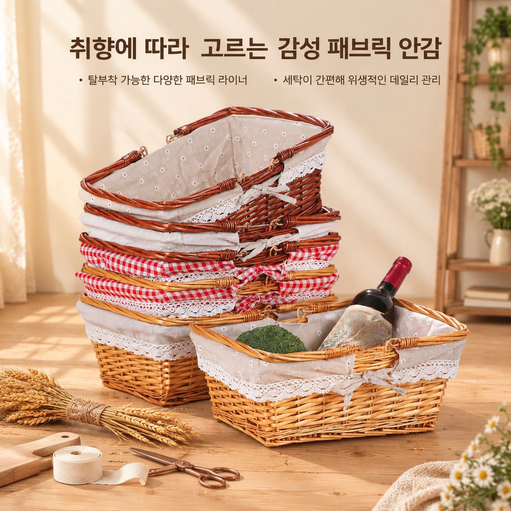 가정용 라탄 롱 브레드·과일·간식 수납 바구니