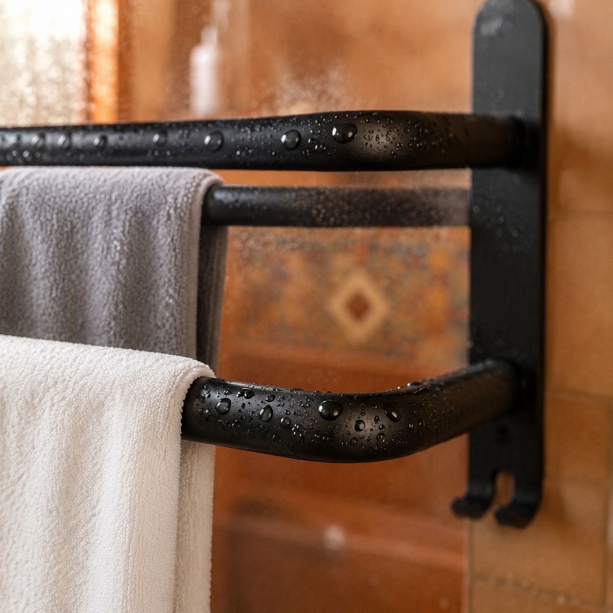 Toallero y estante de baño sin necesidad de perforar instalado en pared