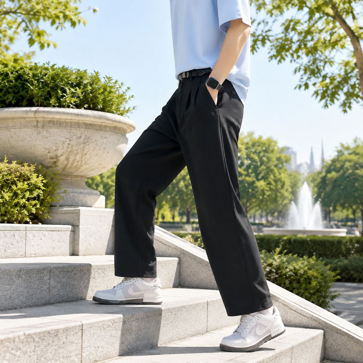 Pantalon ample antirides et fluide pour homme, style casual, longueur cheville, marque tendance