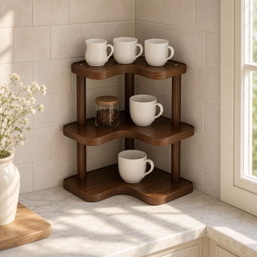 Bureau d'angle avec support à gobelets à étages