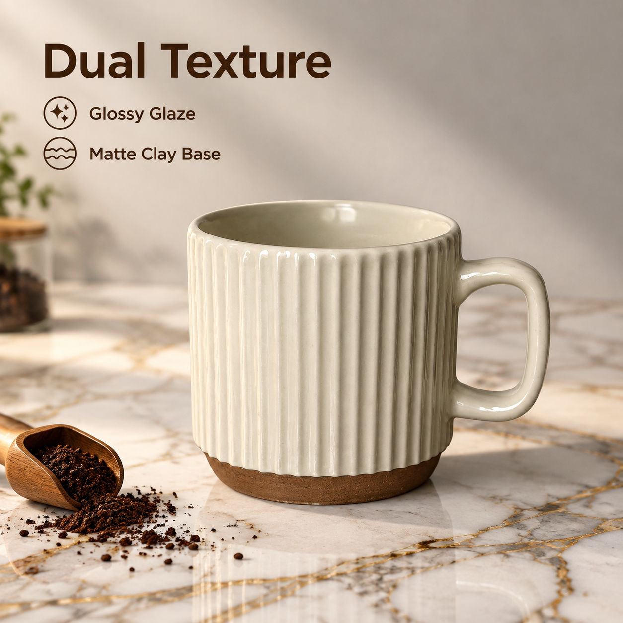 Retro Beige Vertical Stripe Stacking Mug