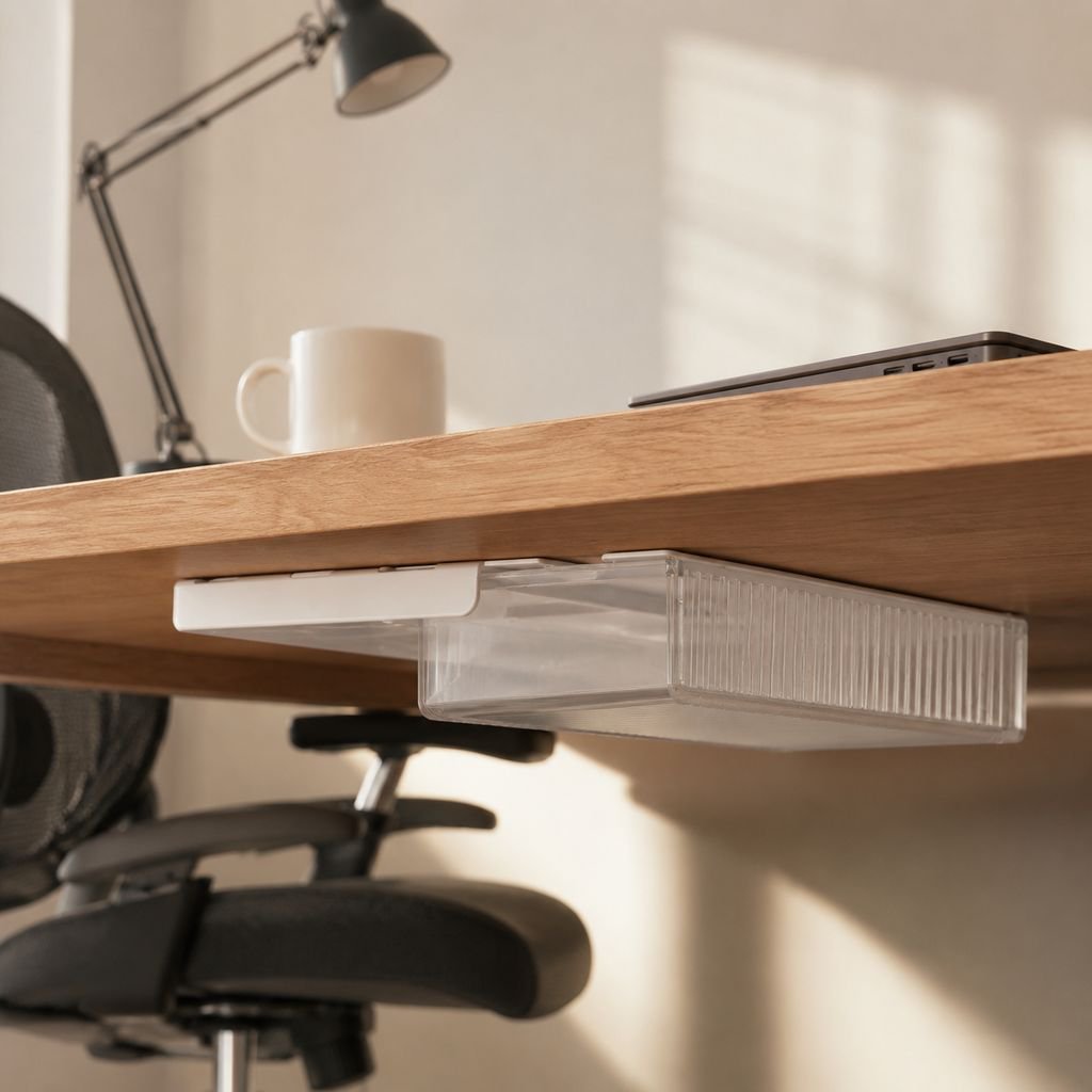 Minimalist hidden storage box for desk organization