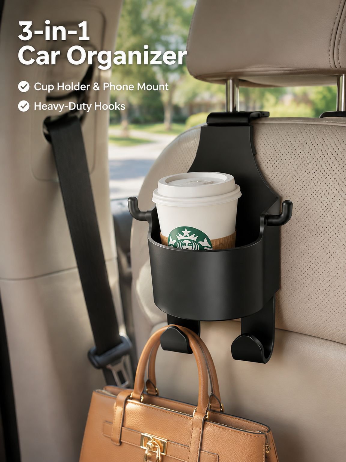 Car cup holder, phone holder, hook