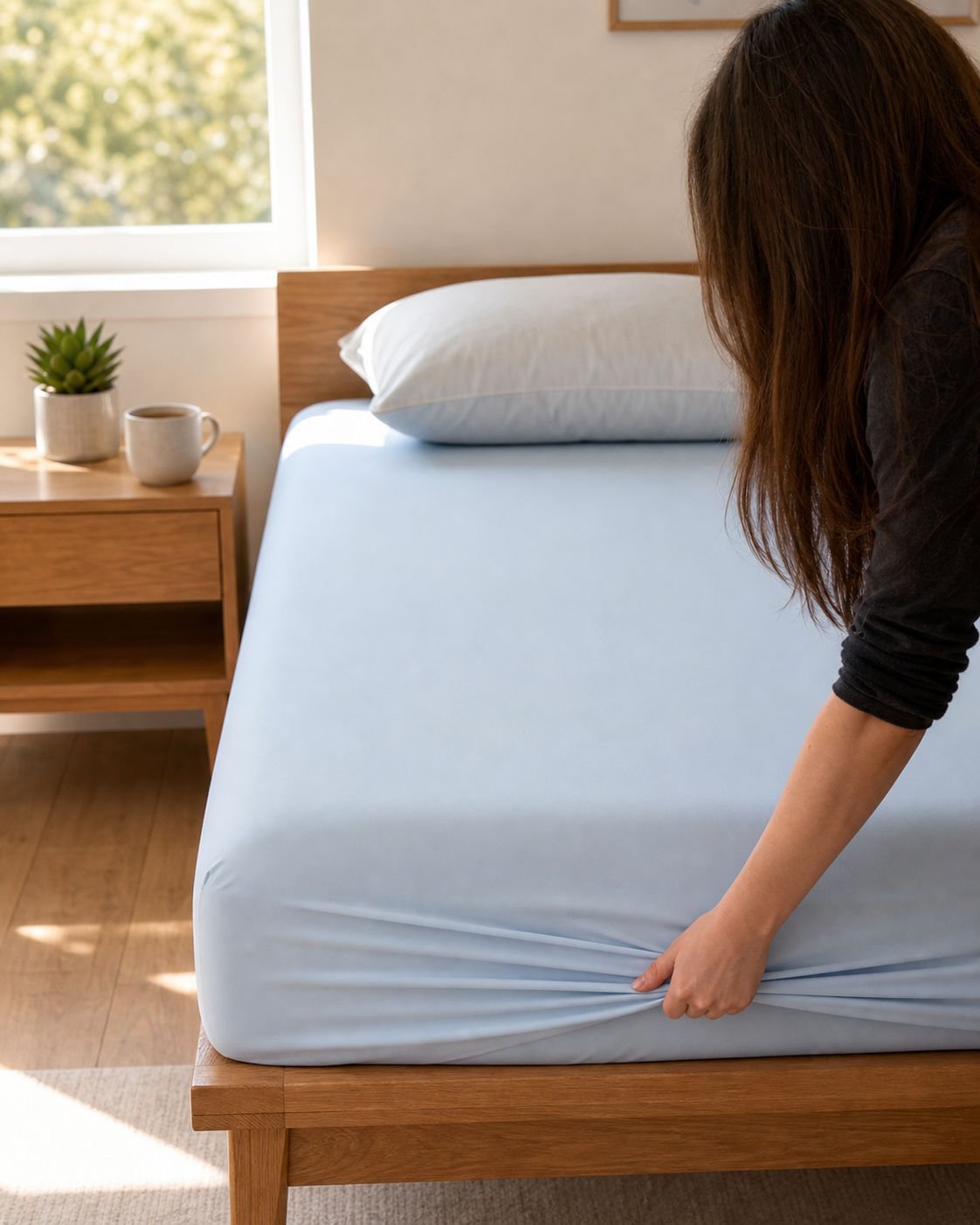 Smooth and skin-friendly fitted sheet for summer nights