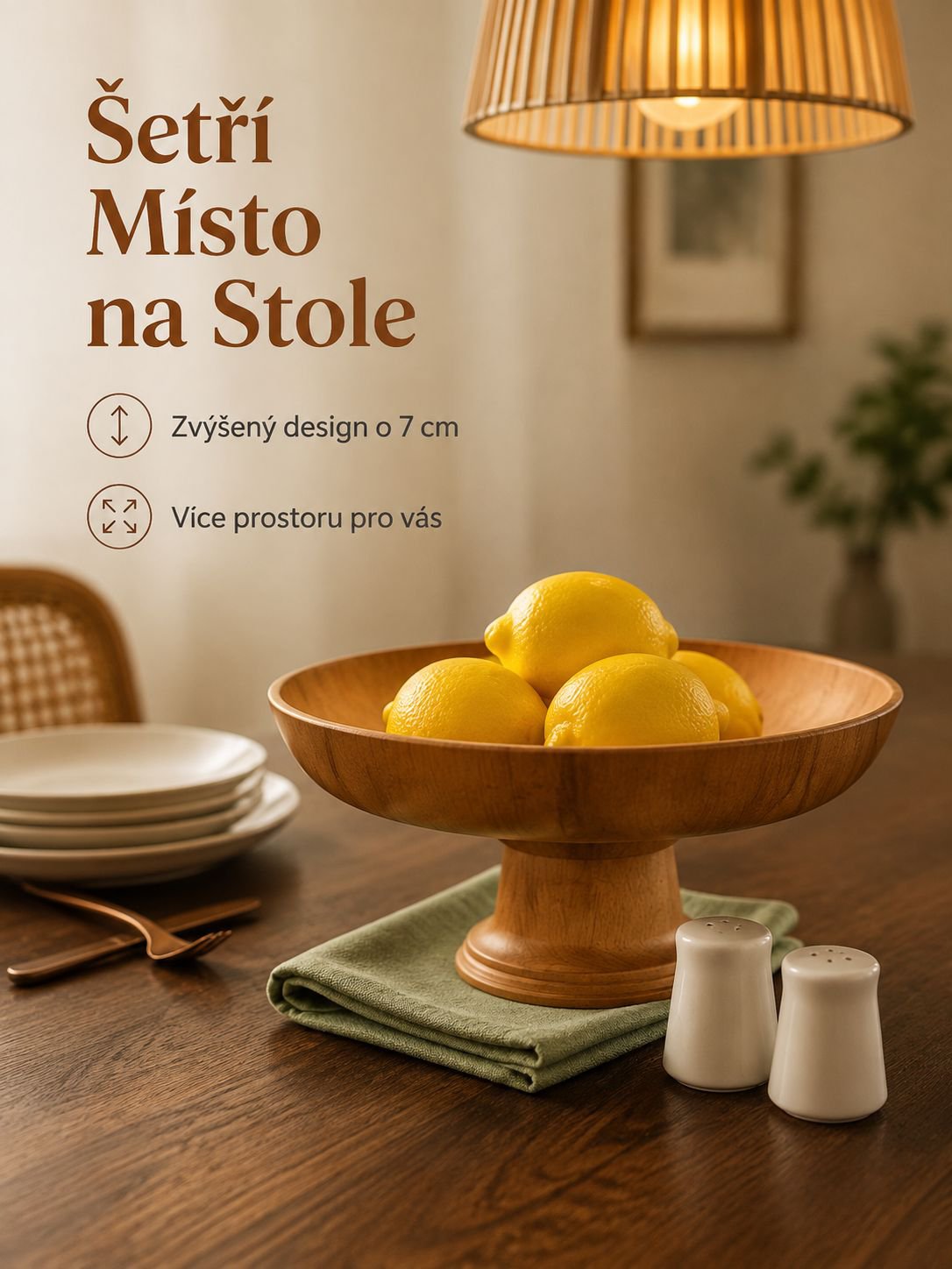 Vyvýšená mísa na ovoce s dřevěným vzorem