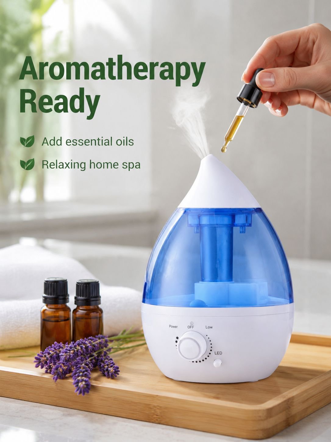 1.3L Ultrasonic Silent Humidifier with Aroma Function, Large Fog Output for Home