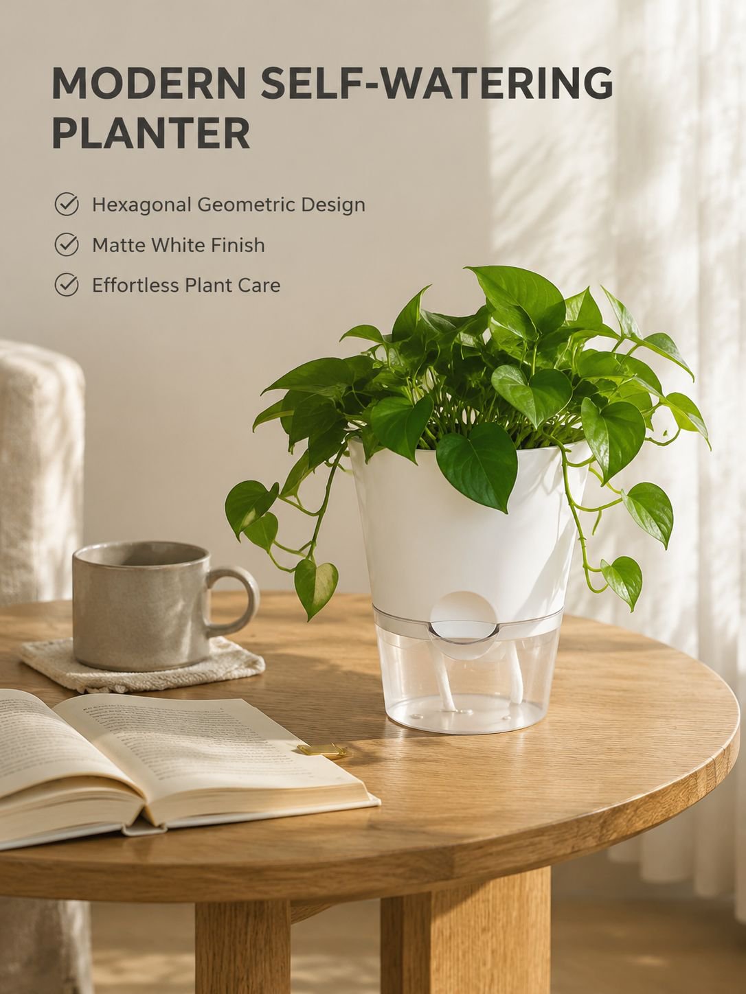 Self-Watering Lazy Flower Pot Plastic Resin Hydroponic Planter