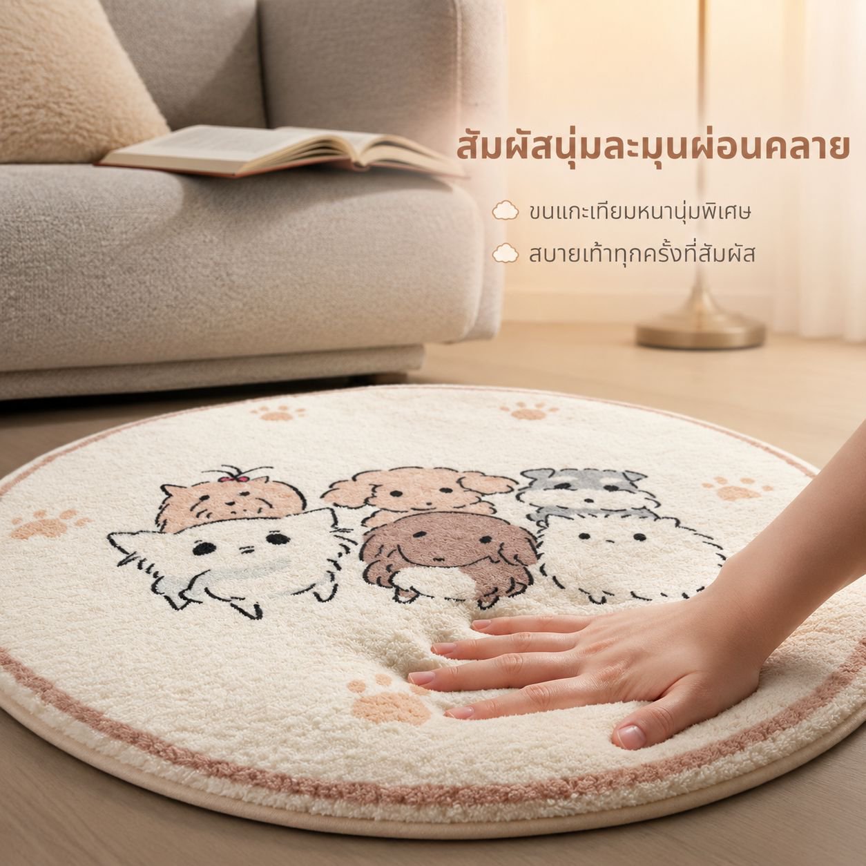พรมขนเทียมลายการ์ตูนทรงกลม กันลื่น สำหรับห้องนอน ห้องรับแขก ห้องอ่านหนังสือ สไตล์สาวน้อย