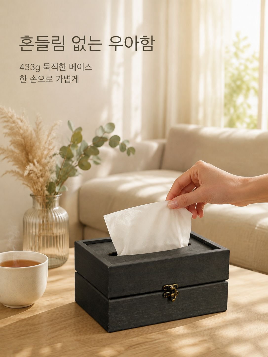 원목 소재의 다기능 티슈 상자