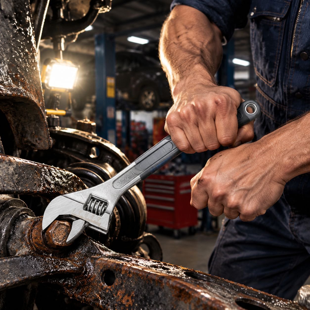 Adjustable spanner with plastic handle for hex nuts