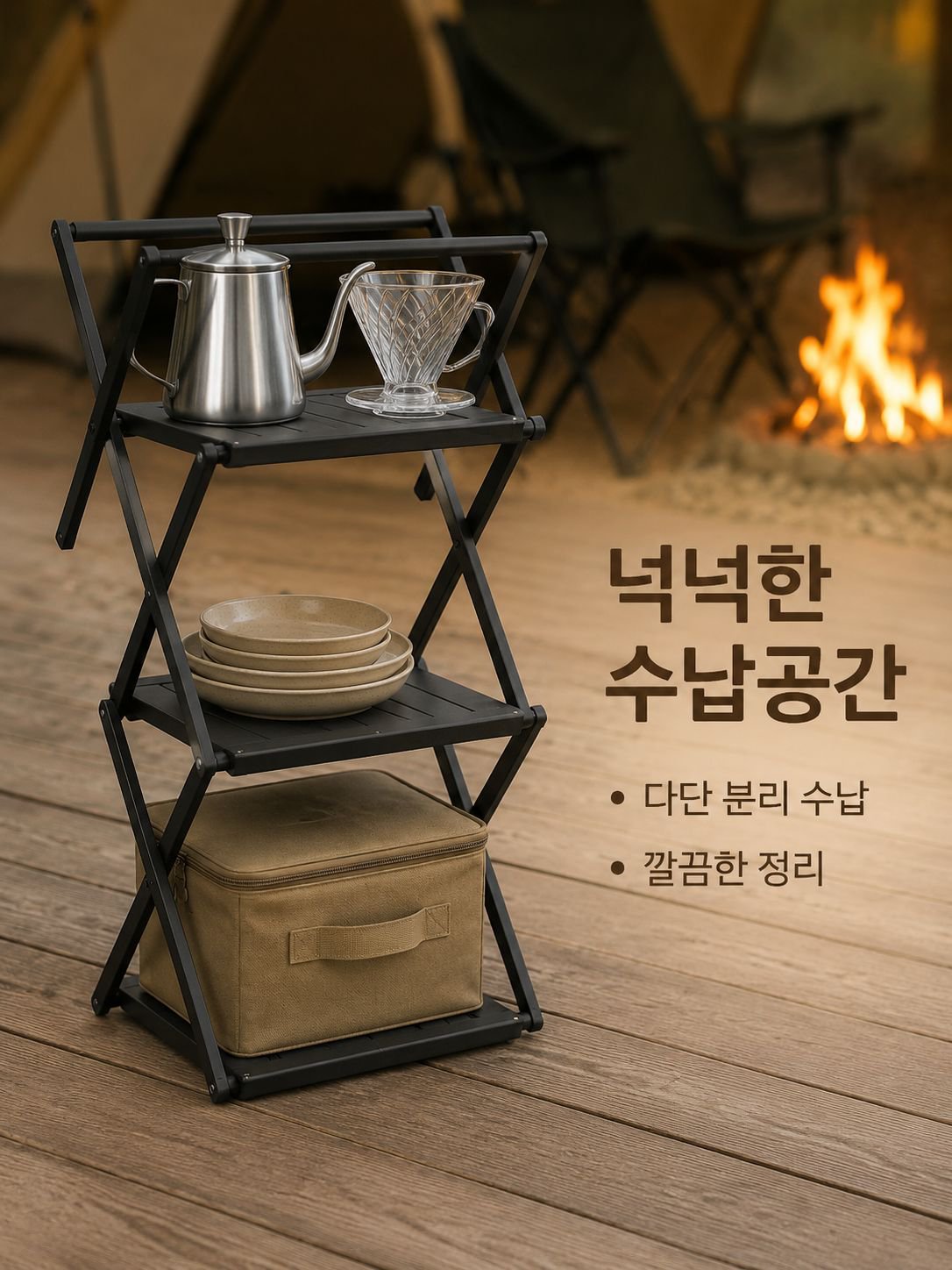 야외 피크닉 다층 수납 접이식 선반