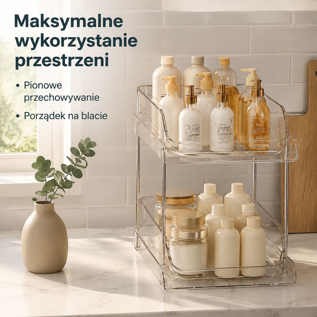 Dwupoziomowy uchwyt na kubki do szuflady na blat kuchenny