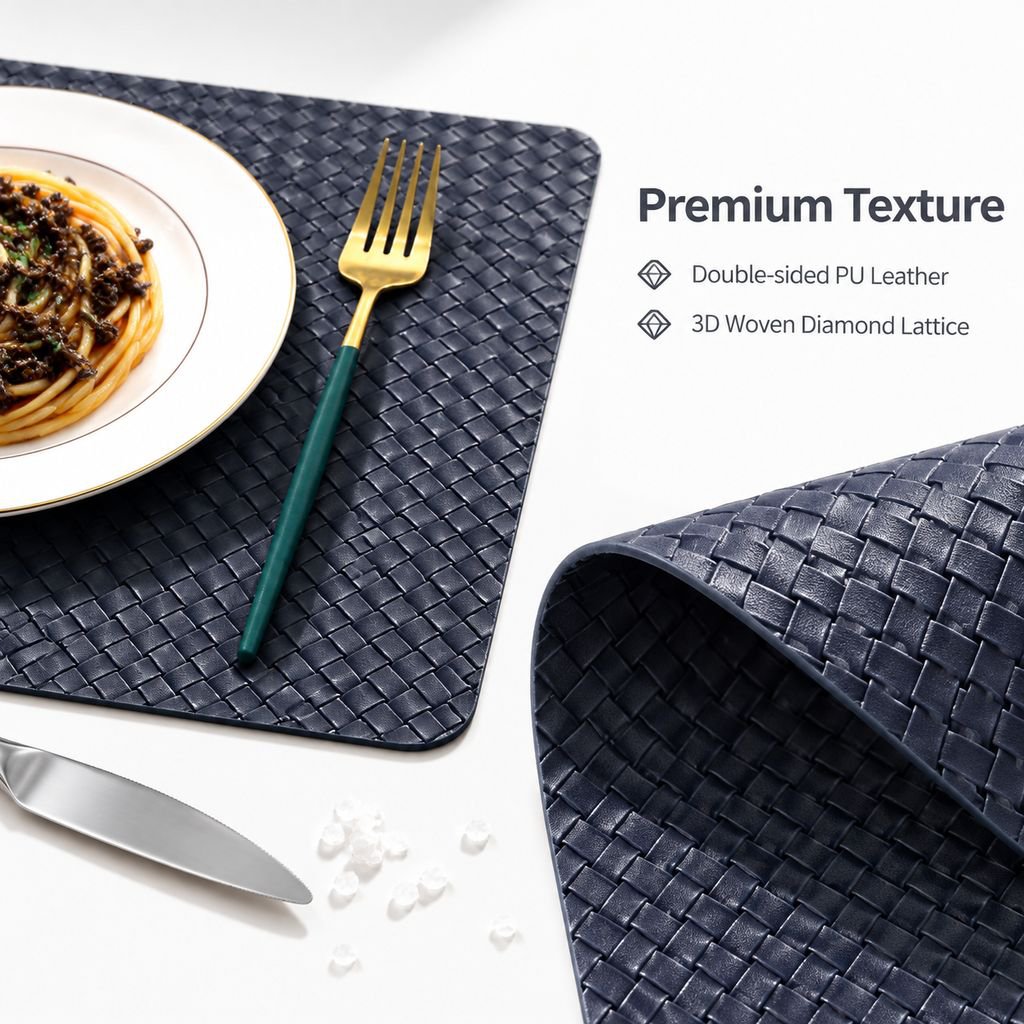 Square Double-Sided PU Leather Woven Placemat Heat Resistant Dining Table Mat for Home Hotel
