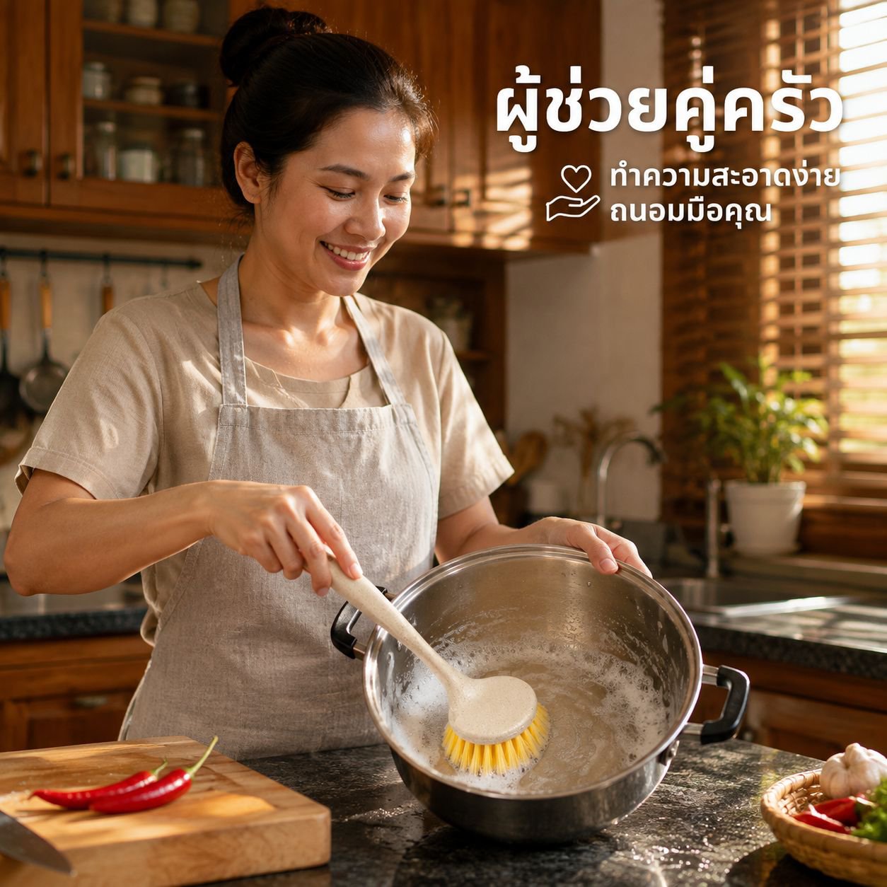 แปรงทำความสะอาดหม้อด้ามยาวอเนกประสงค์