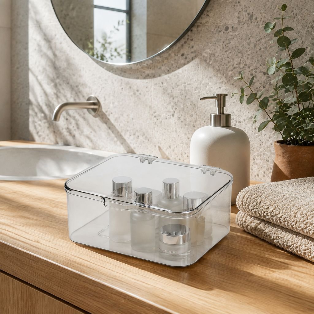 Clear dustproof flip lid organizer box for home storage
