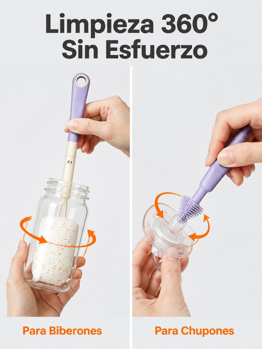 Set de cepillos para biberón y tetina de bebé, portátil, con esponja de pulpa de madera y silicona