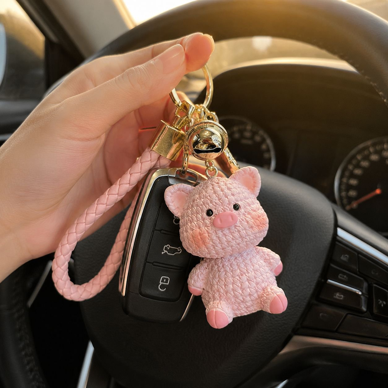 Llavero de cerdito adorable de resina, colgante para coche