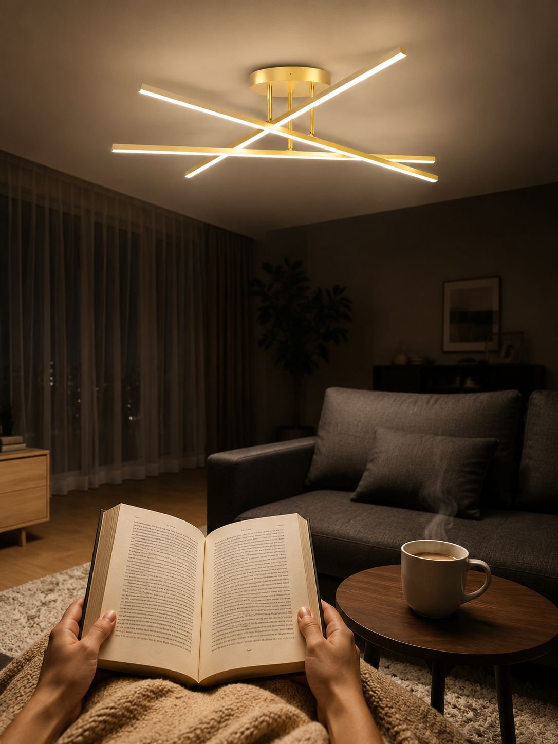 Lámpara de techo LED minimalista nórdica instalada en sala de estar