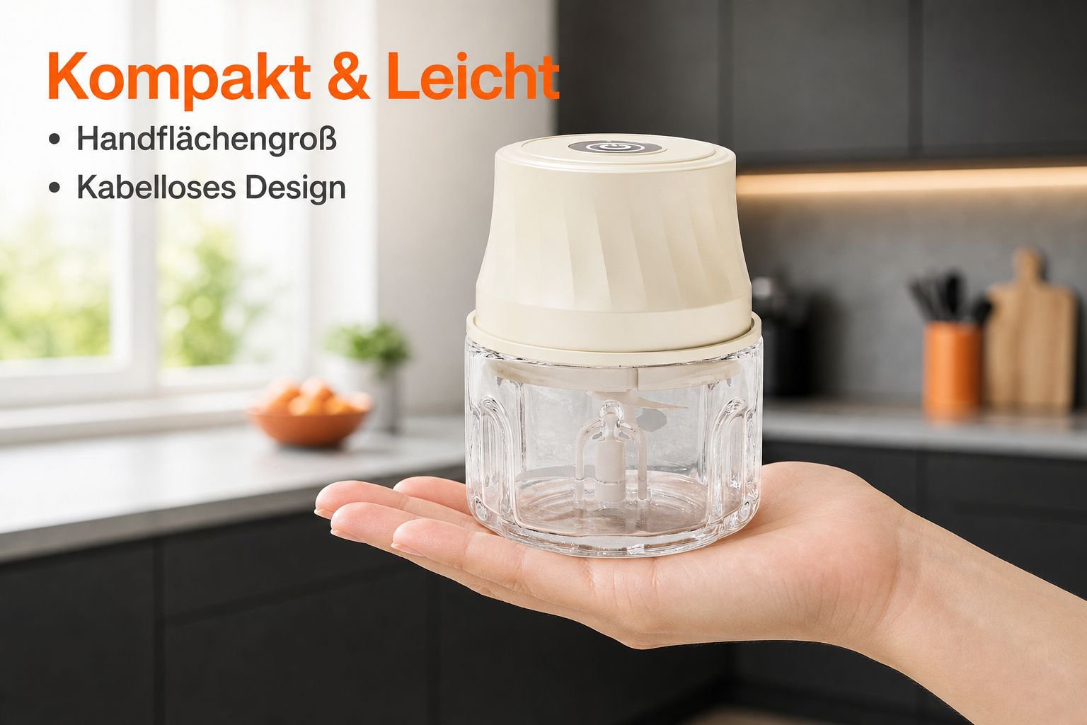 Stilvolles Design des Mini Elektrischen Zerkleinerers auf Arbeitsplatte