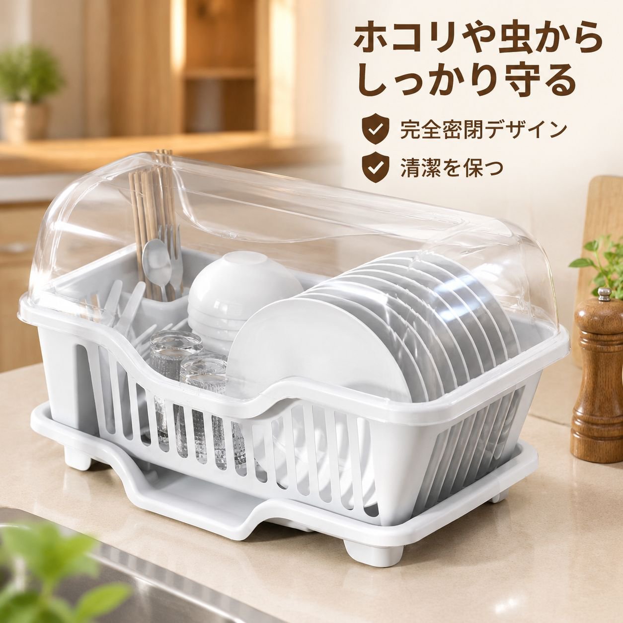 プラスチック製キッチンカウンター用食器ラック