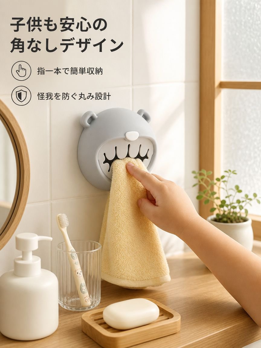 穴あけ不要のタオル掛け