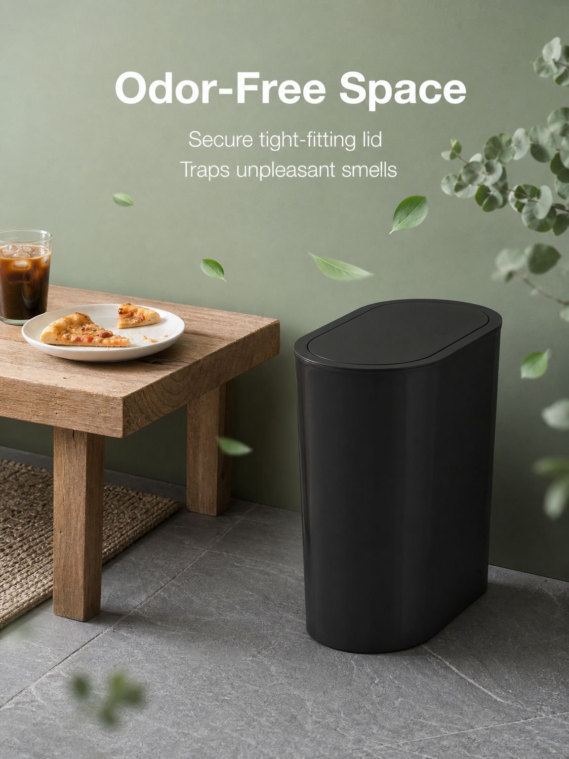 Household trash can with lid, odor-proof, large capacity, squeeze-type storage bin for living room a