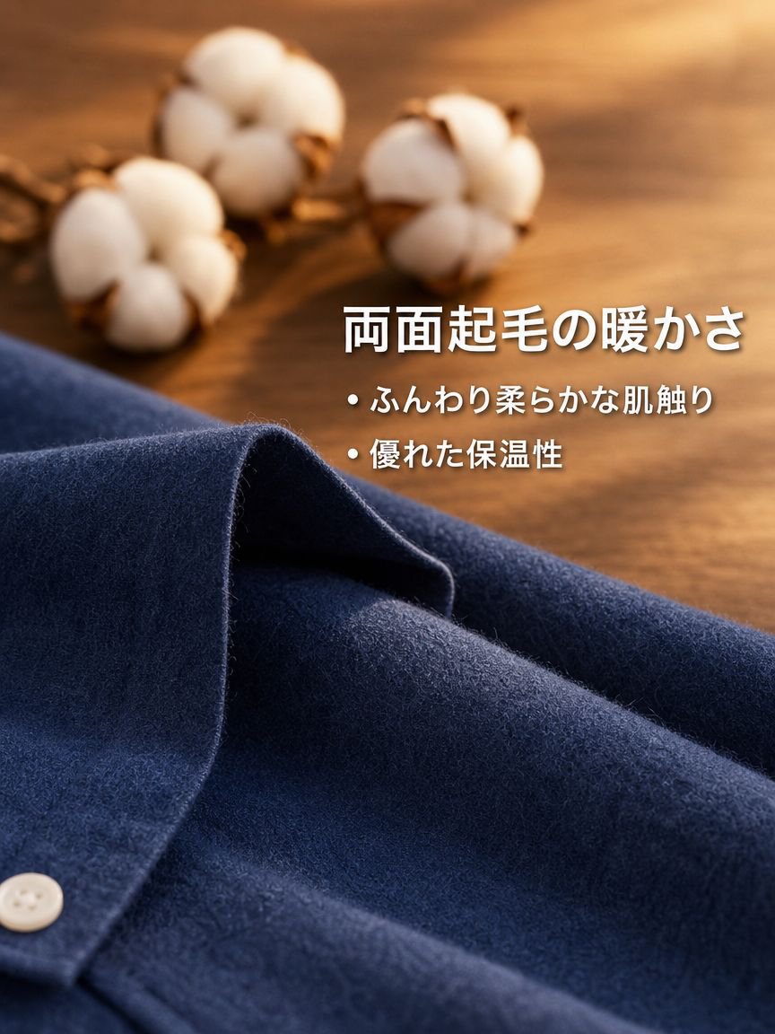 メンズ両面起毛オックスフォード長袖シャツ